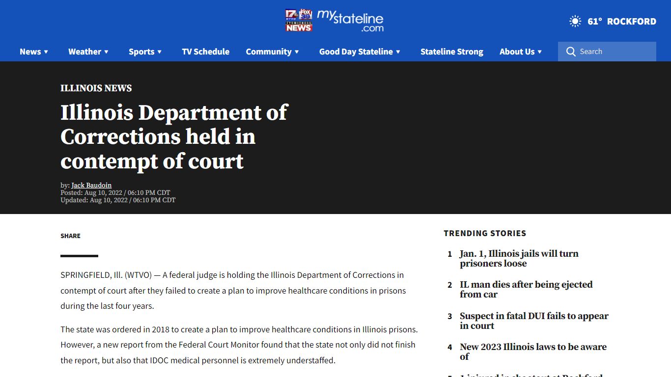 Illinois Department of Corrections held in contempt of court